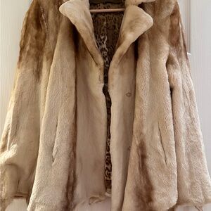 Elegant Brown/Cream Real sheared Mink Fur Women's Coat